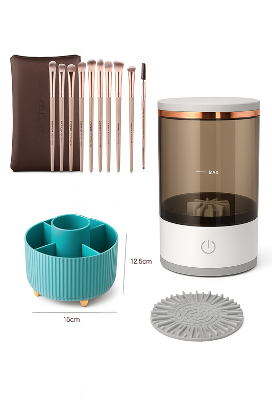 Electric Makeup Brush Cleaner + 12 brushes with bag + base  stand
