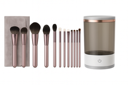 Electric Makeup Brush Cleaner + 12 brushes with bag + base  stand